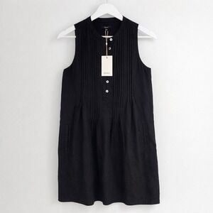 NWT Quince XS Black 100% European Linen Short Sleeve Swing Dress Casual Comfy